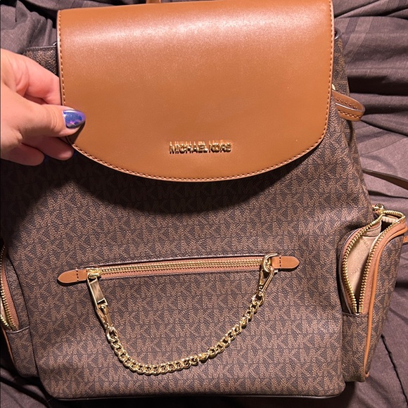 Michael Kors Tan and Brown Backpack with Gold Accents - Picture 1 of 6